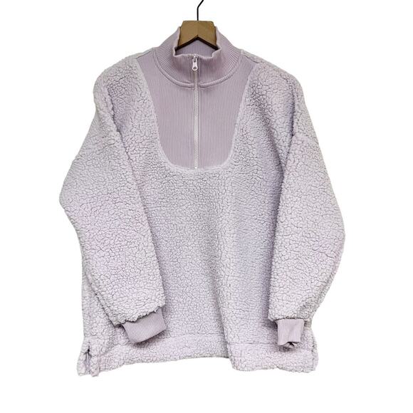 Aerie Sherpa Quarter Zip Pullover Lavender Sz M - Picture 1 of 8